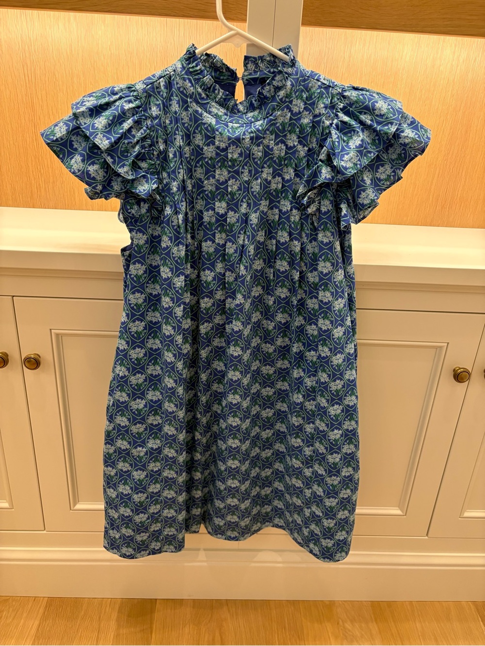 Sugarlips Blue Trellis Floral Double Ruffle Mini Shift Dress